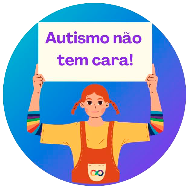 A imagem possui uma menina segurando uma placa com os braÃ§os levantados, na placa hÃ¡ uma frase Autismo nÃ£o tem cara!